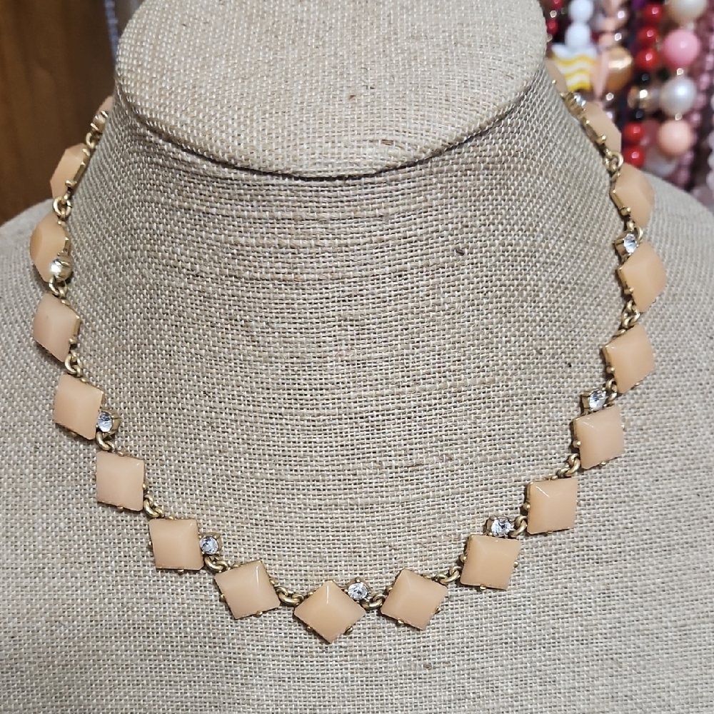 J. Crew Peach Acrylic and Glass Rhinestone Necklace